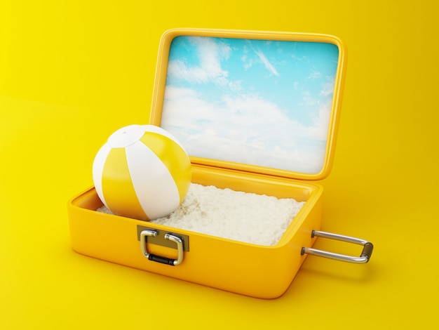 Travel suitcase. Beach vacation concept