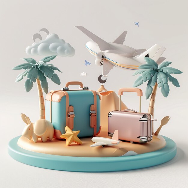 Travel Suitcase Icon Table Flatlay Concept Image