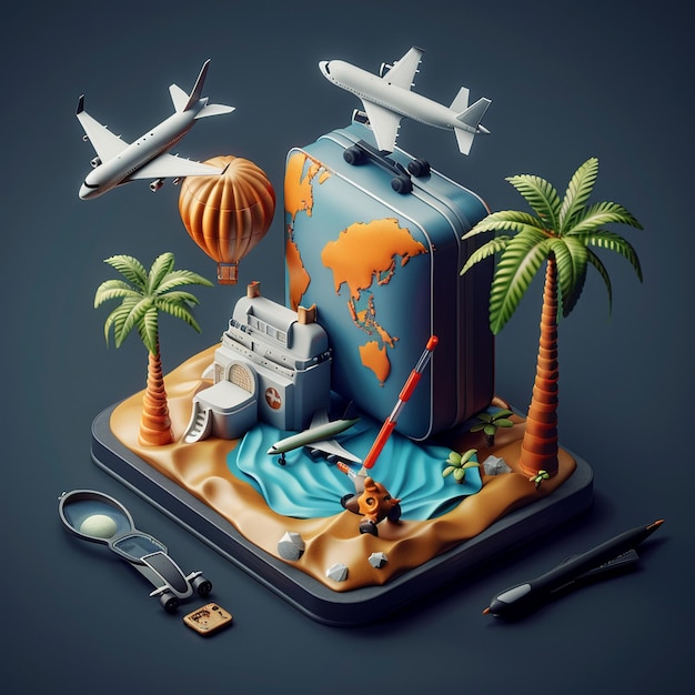 Travel Suitcase Map Illustration Intricate D Concept Rendering