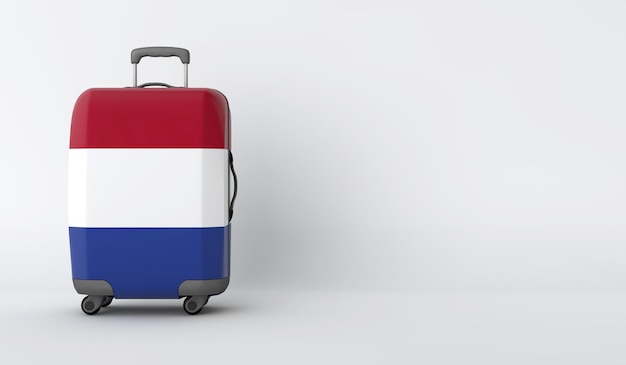 Travel suitcase with the flag of Netherlands Holiday destination 3D Render