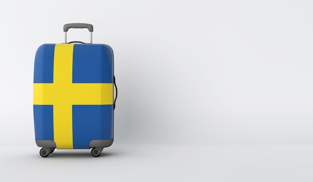 Travel suitcase with the flag of Sweden Holiday destination 3D Render