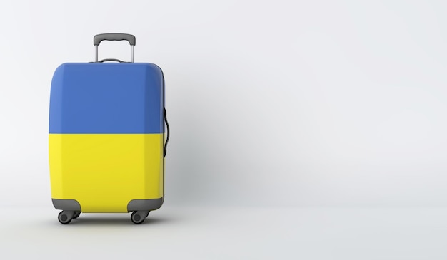 Travel suitcase with the flag of Ukraine Holiday destination 3D Render