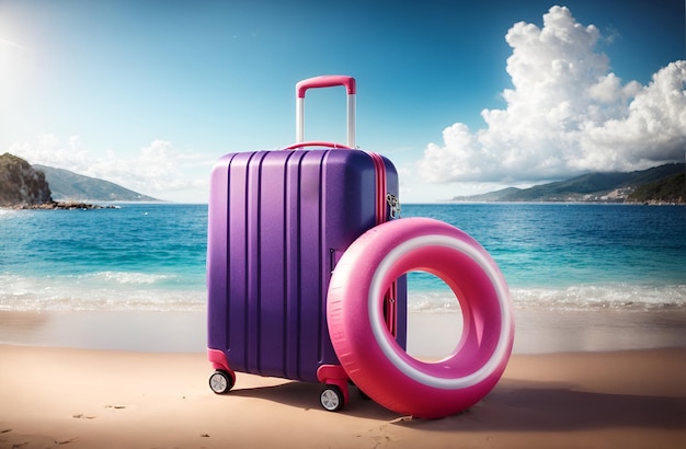 a travel suitcase with a swimming ring