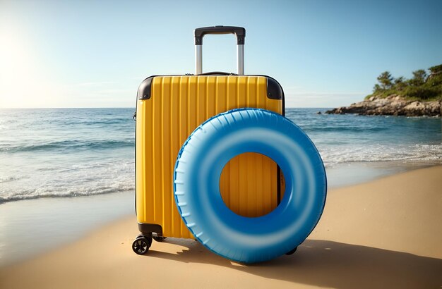 a travel suitcase with a swimming ring