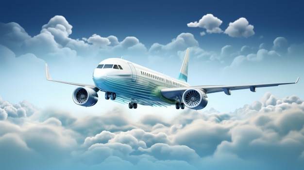 Travel themed 3d airplane banner with clouds for booking services or travel agencies