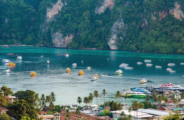 Travel vacation background Tropical island with resorts PhiPhi island Krabi Province Thailand