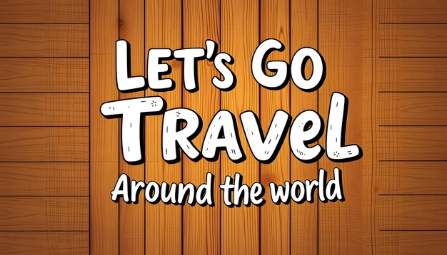 Photo travel vector design lets go travel around the world text in wood space background with traveler