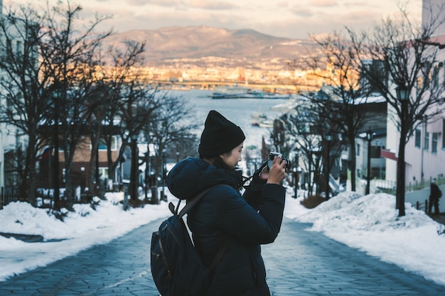 Travel woman in winter season