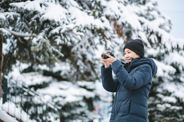 Travel woman in winter season