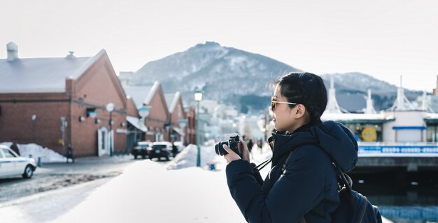 Travel woman in winter season