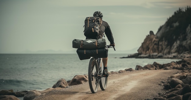 Traveler on Electric Bicycle Embarking on an adventurous ride