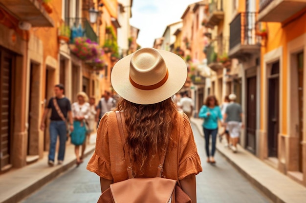 Traveler girl exploring the streets of old town in spain