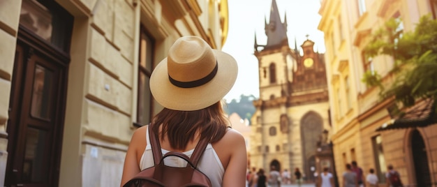 Traveler in a hat exploring historic European streets the essence of wanderlust