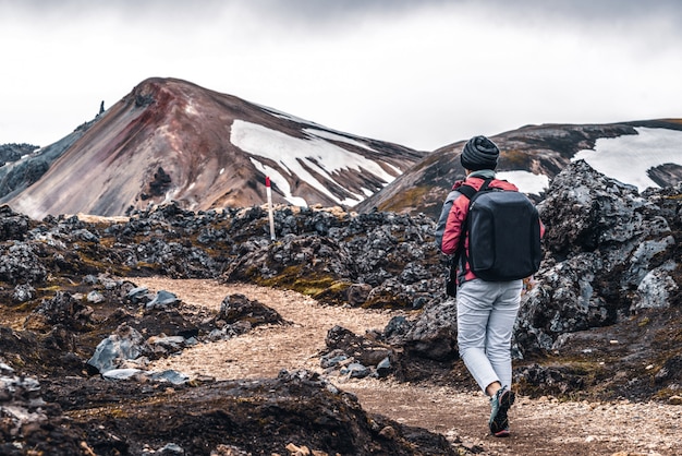 Traveler Hike at Landmannalaugar Iceland Highland