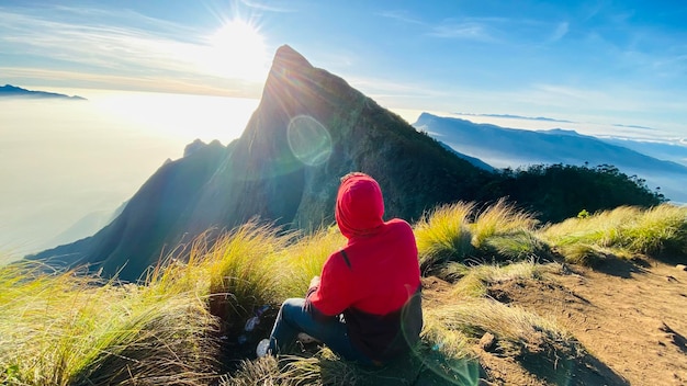 Traveler man looking at mountain view