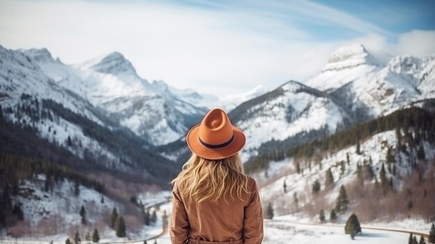 Traveler in winter trekking in the mountains high quality photo