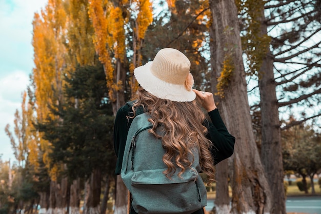 Traveler young woman in nature