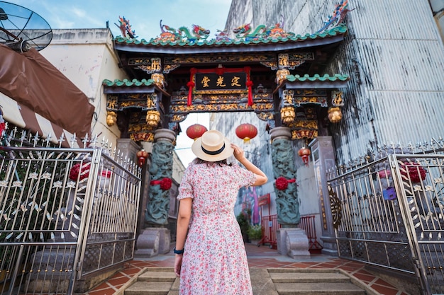 Travelers on the Phuket old town with Building Sino Portuguese architecture at Phuket Old Town area Phuket Thailand