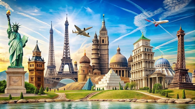 Travelling background with famous landmarks