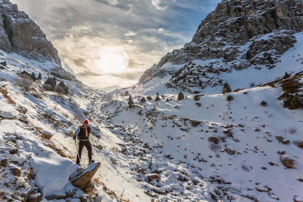 Travelling in the snowy mountains