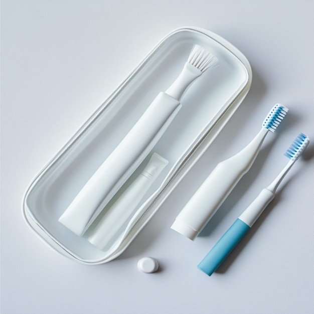 A travelsized oral hygiene kit with essentials