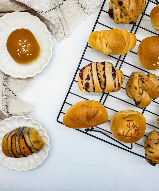 A tray of breads with the word " french " on it