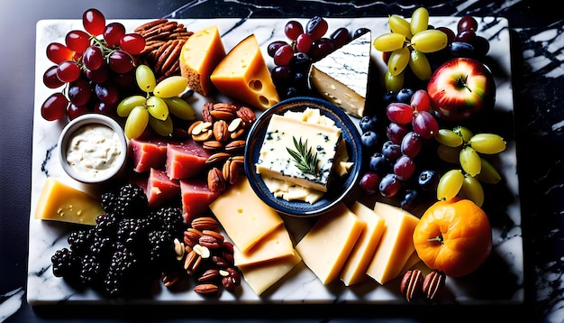 Photo a tray of cheese cheese and crackers are on a table