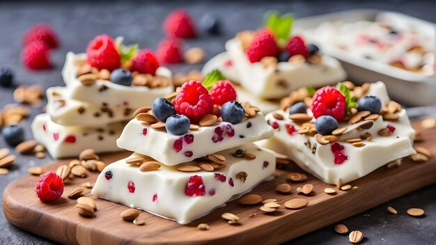 a tray of cheesecakes with berries and berries on it