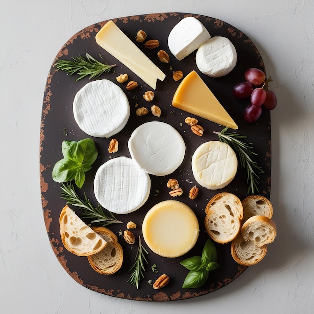 a tray of cheeses and cheeses with the word cheese on it