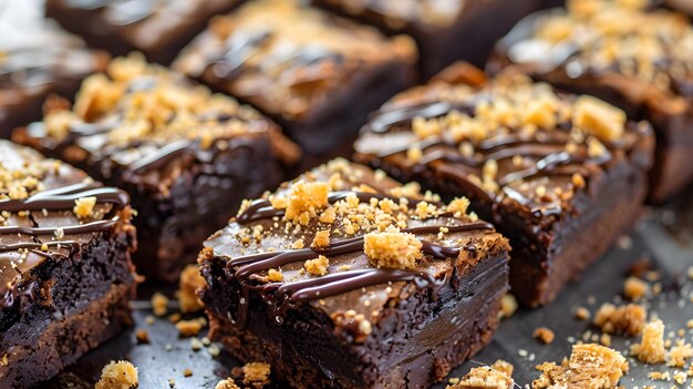 a tray of chocolate desserts with chocolate sticks on it