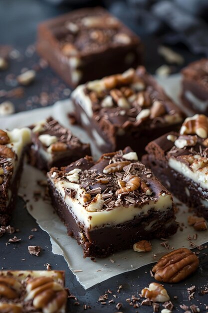 Photo a tray of chocolate and nuts with nuts on it