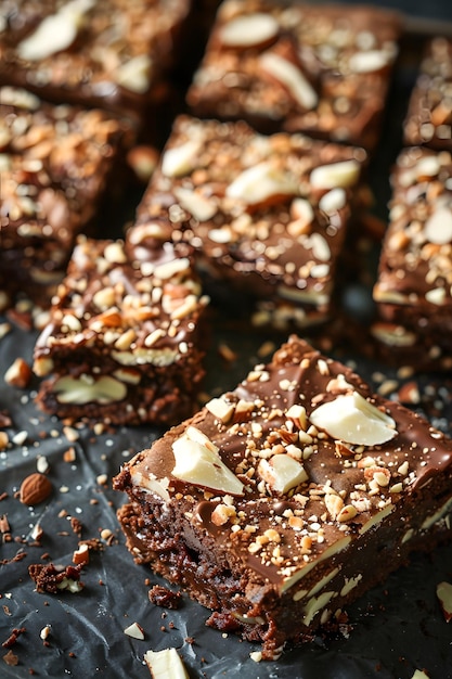 Photo a tray of chocolate and nuts with nuts on it