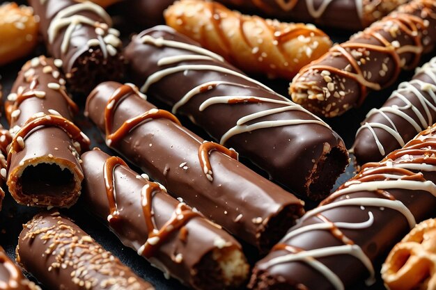 A tray of chocolatedipped pretzel rods perfect for sat