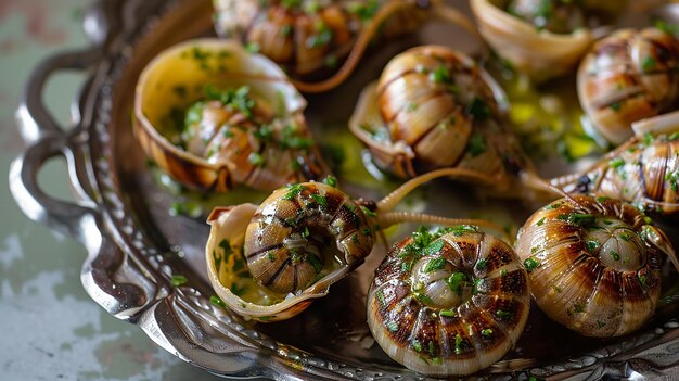 Photo a tray of clams with a fork and a spoon