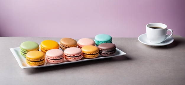 Photo a tray of colorful macarons in various flavors