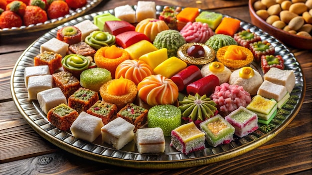 a tray of colorful snacks including kiwi kiwi and kiwi