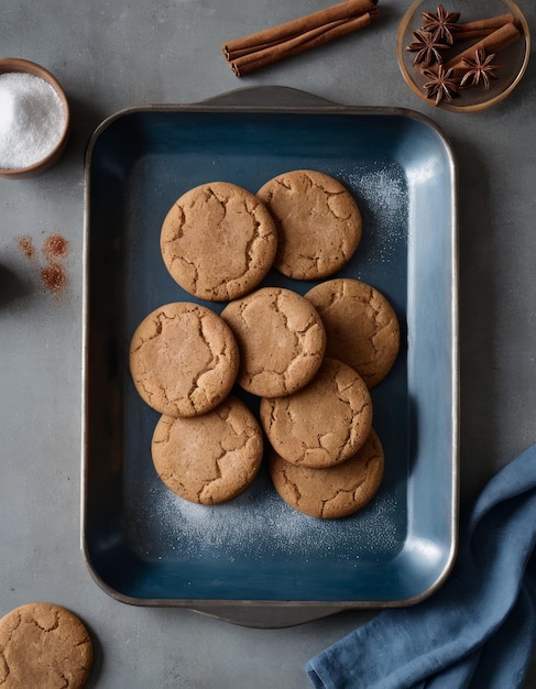 Photo a tray of cookies with a blue cloth on it that says quot cookies quot