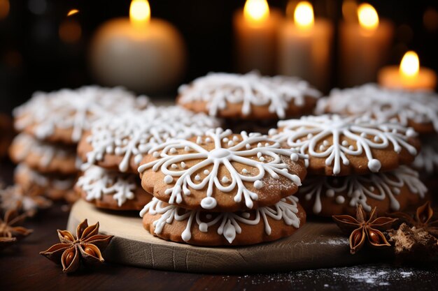 a tray of cookies with a candle in the background that says  star  on the top