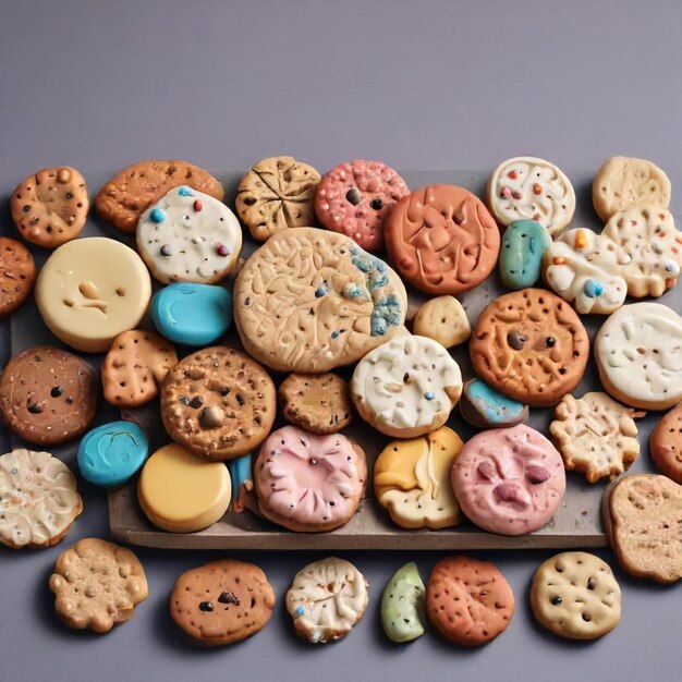 a tray of cookies with the words  cookie  on the bottom