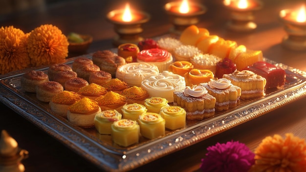 Photo a tray of desserts including cupcakes cupcakes and a candle