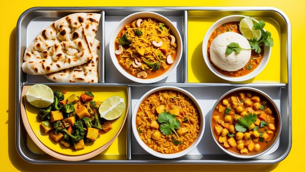 Photo a tray of different foods including beans rice and vegetables