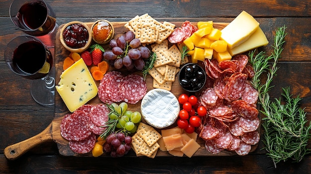 Photo a tray of different types of food including cheese meat cheese and cheese