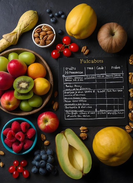 Photo a tray of different types of fruit including one that saystasty