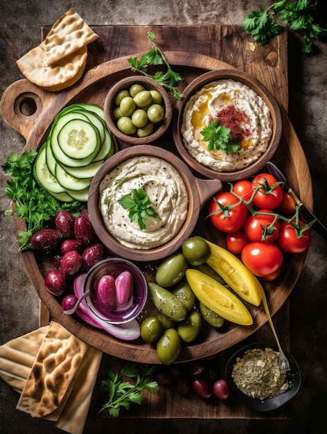 a tray of different vegetables including tomatoes cucumbers and cheese