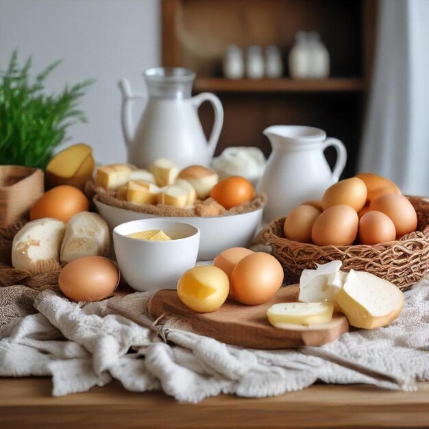 a tray of eggs bread and butter sit on a table