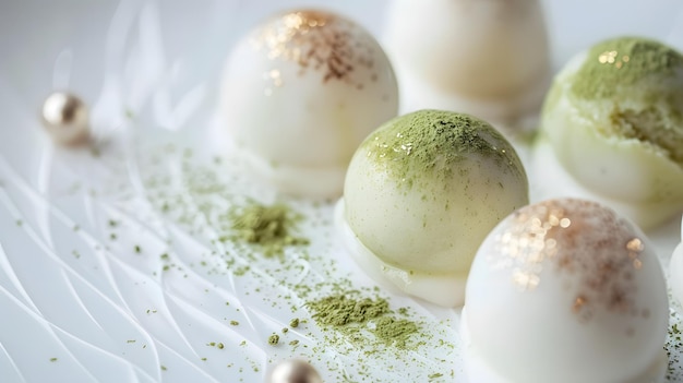 Photo a tray of eggs with a green sprinkle of green powder