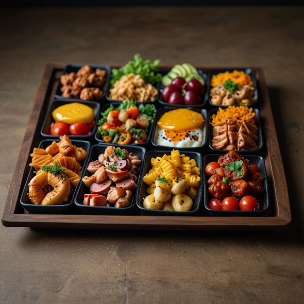 A tray of food AI generated