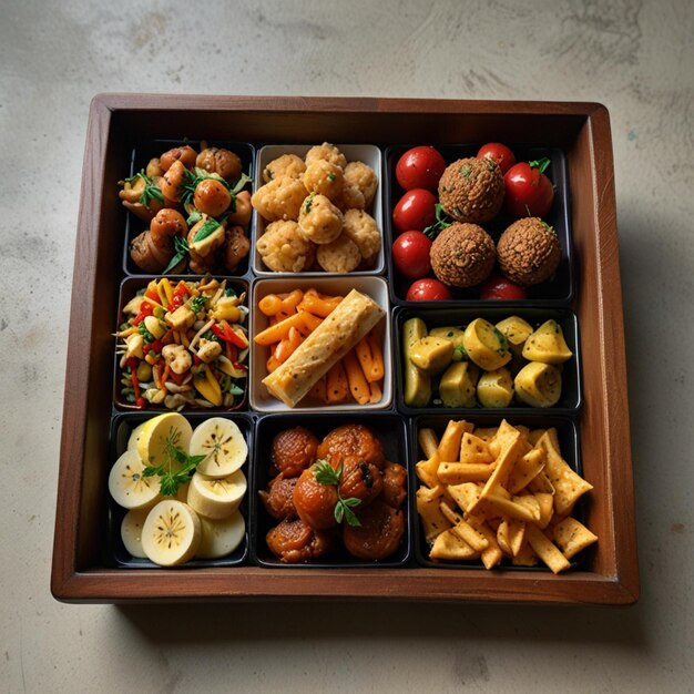 Photo a tray of food ai generated