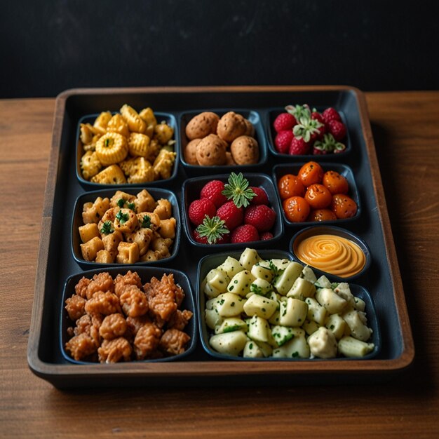 Photo a tray of food ai generated