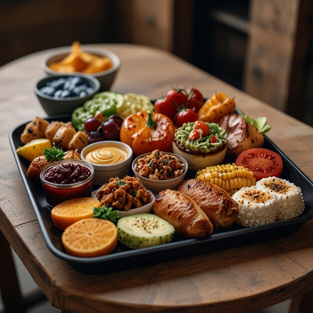 A tray of food AI generated